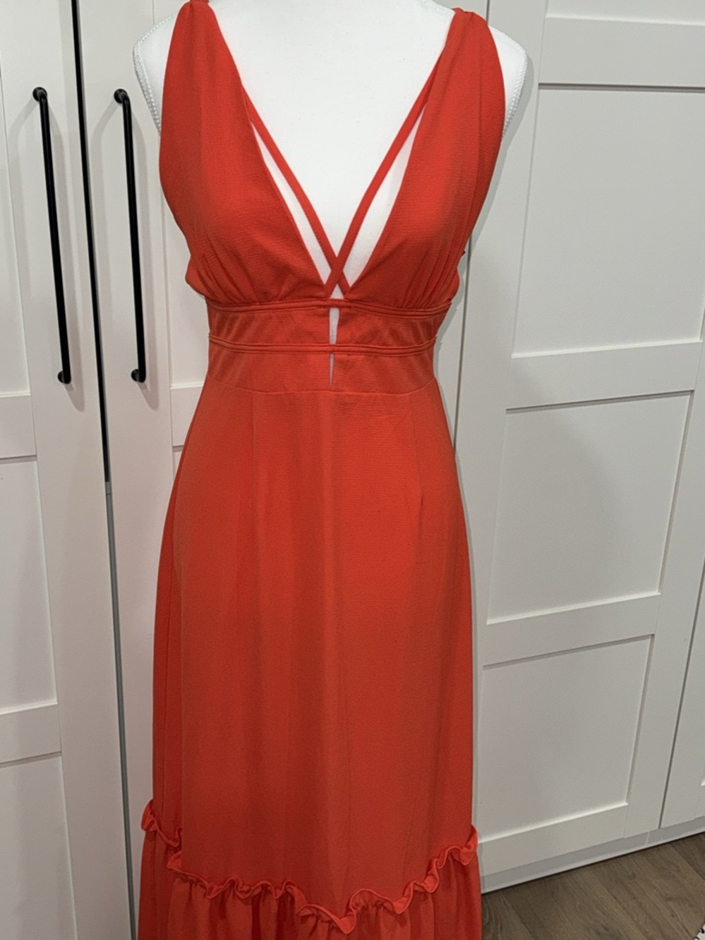 Boohoo Orange Deep V-Strap Maxi Dress